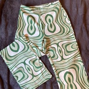 Green and white patterned pants